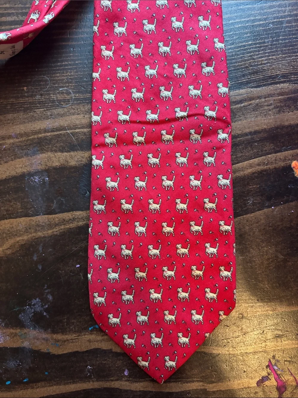 Vineyard Vines Red Tie with White Dog Motif